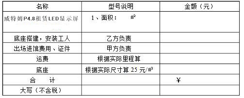 LED显示屏租赁价值用度明细表