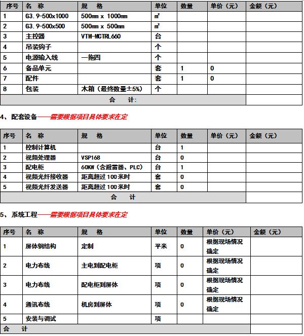 通明LED玻璃屏价值报价清单表